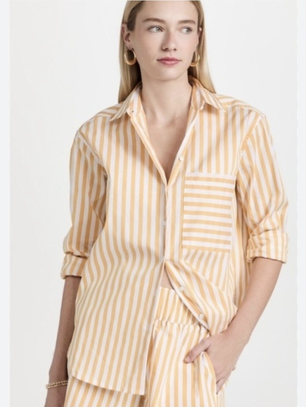 Ayr The Deep End Mac And Cheese Yellow And White Striped Button Down Shirt Sz XL